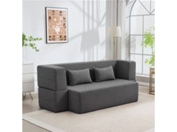 Sofá-cama De 2 Lugares, Em Chenille, Assento E Apoios Braços Largos 2 Almofadas, Totalmente Comprimido, Cinza