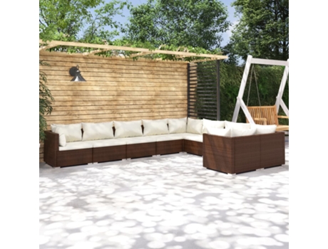 Conjunto de Relax com 9 Peças com Almofadas (70 x 70 x 60,5 - Ratán - Castanho)