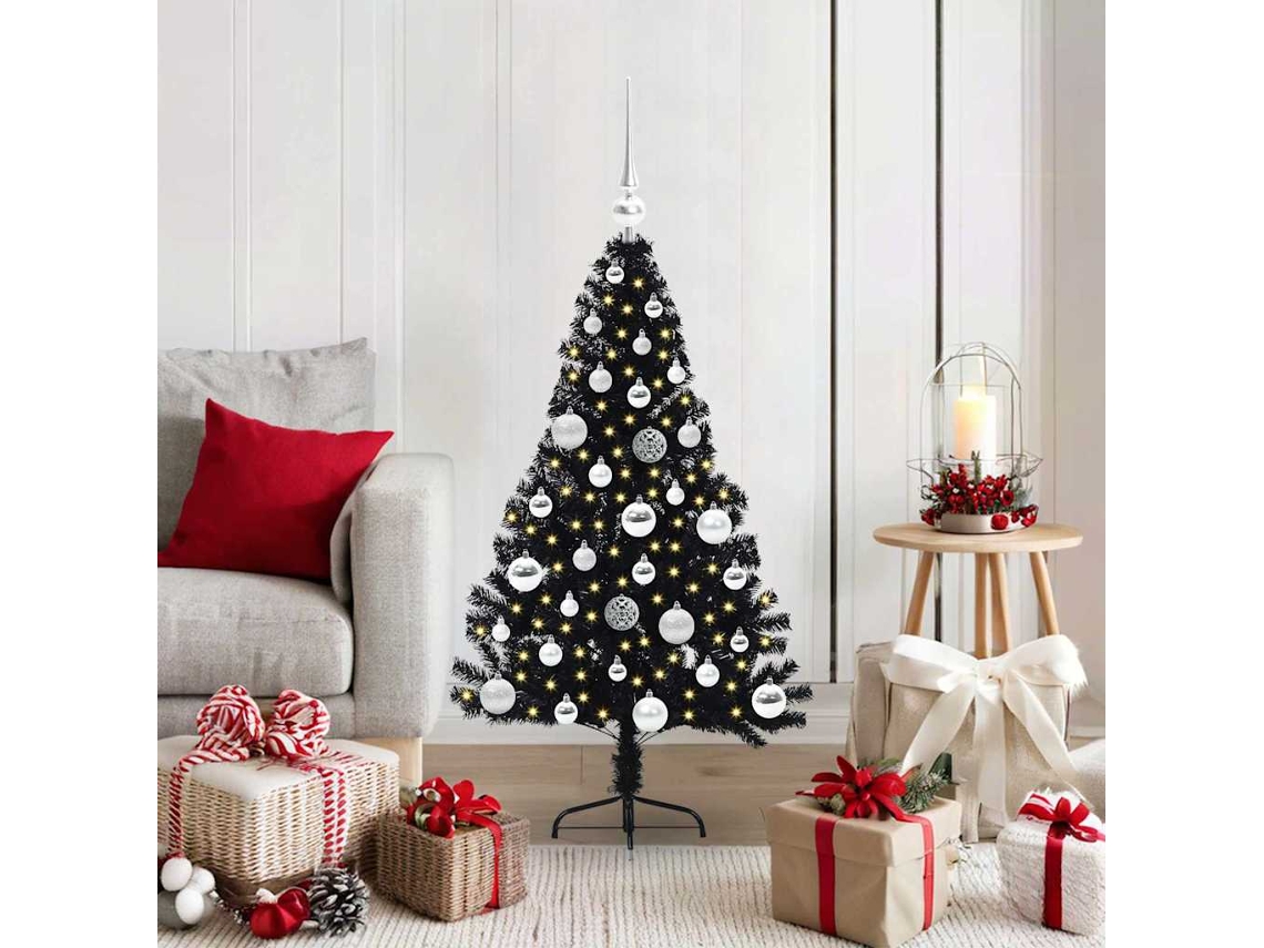 Vidaxl Árvore De Natal Artificial Pré-iluminada Preto 120 Cm Pvc