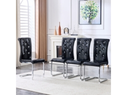 Conjunto 4 Cadeiras Retrô Jantar: Couro Crocodilo, Fivela Cristal, Design Sintético, Elegância, Pés Metal.