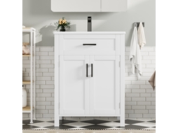 Móvel De Casa De Banho Com Pés Com Lavatório Em Cerâmica 2 Portas 60x46x85cm Branco Estilo (torneira Não Incluída)