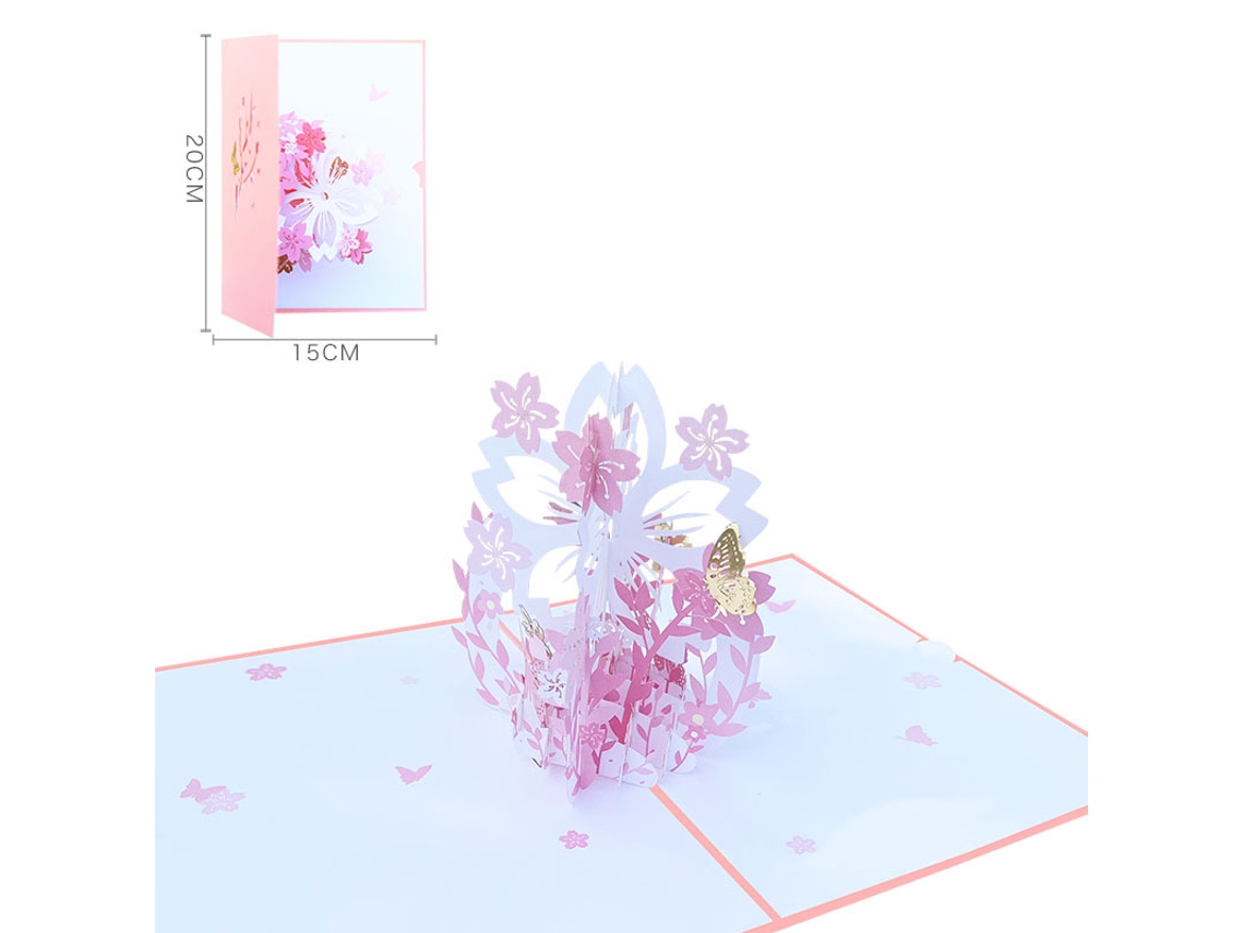 Cartão Comemorativo Tridimensional 3d Com Impressão Colorida, Cesta Oca De Flores De Cerejeira, Escultura De Papel Criativa Univer Aquaforge