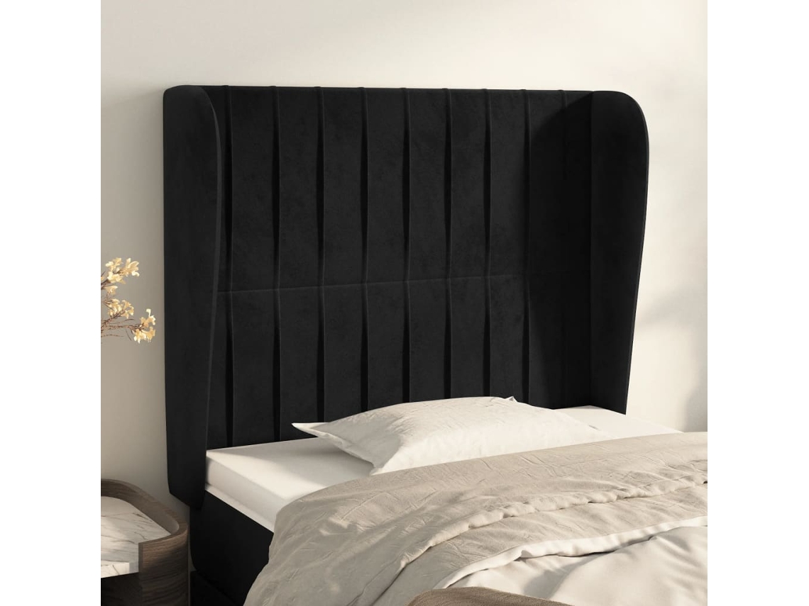 Vidaxl Cabeceira De Cama C/ Abas Veludo 83x23x118/128 Cm Preto