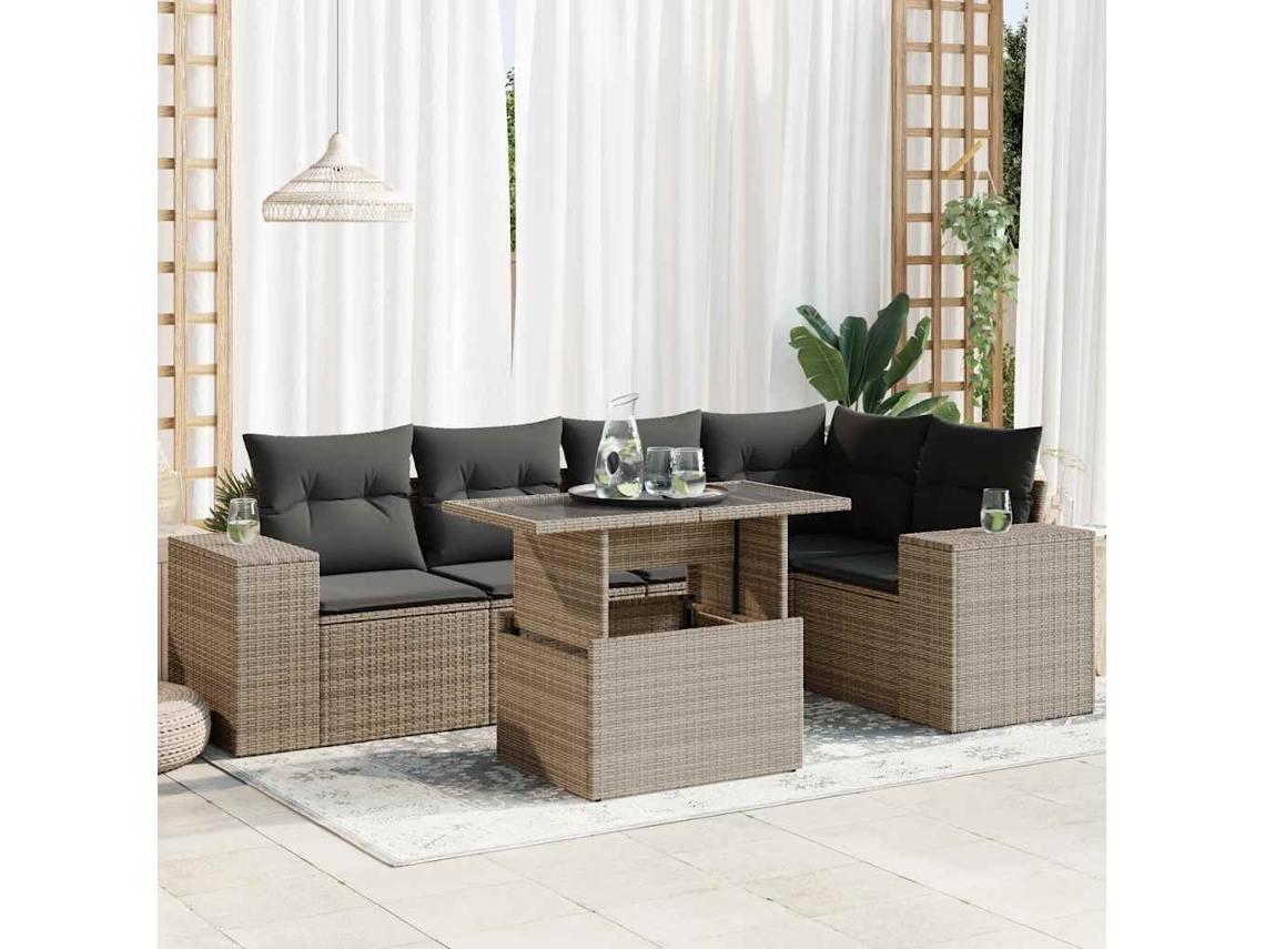 Vidaxl 6 Pcs Conjunto Sofás De Jardim Com Almofadões Vime Cinzento