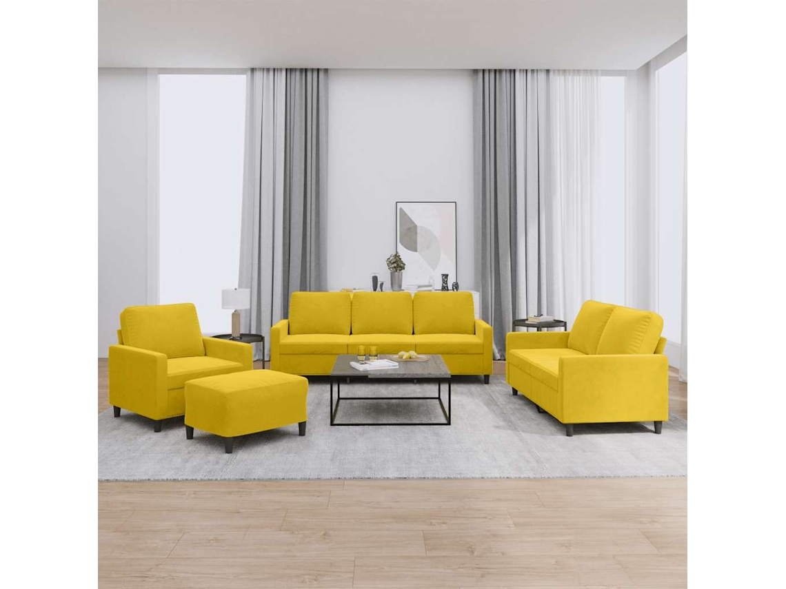 Vidaxl 4 Pcs Conjunto De Sofás Com Almofadões Veludo Amarelo