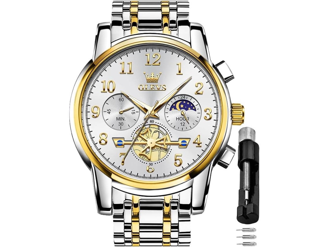 Lurelia Relógio Masculino C-20 Cronógrafo, Calendário, Luz, Quartzo, 42×11×210×20 Mm, Aço Inox, Preto/dourado, Impermeável