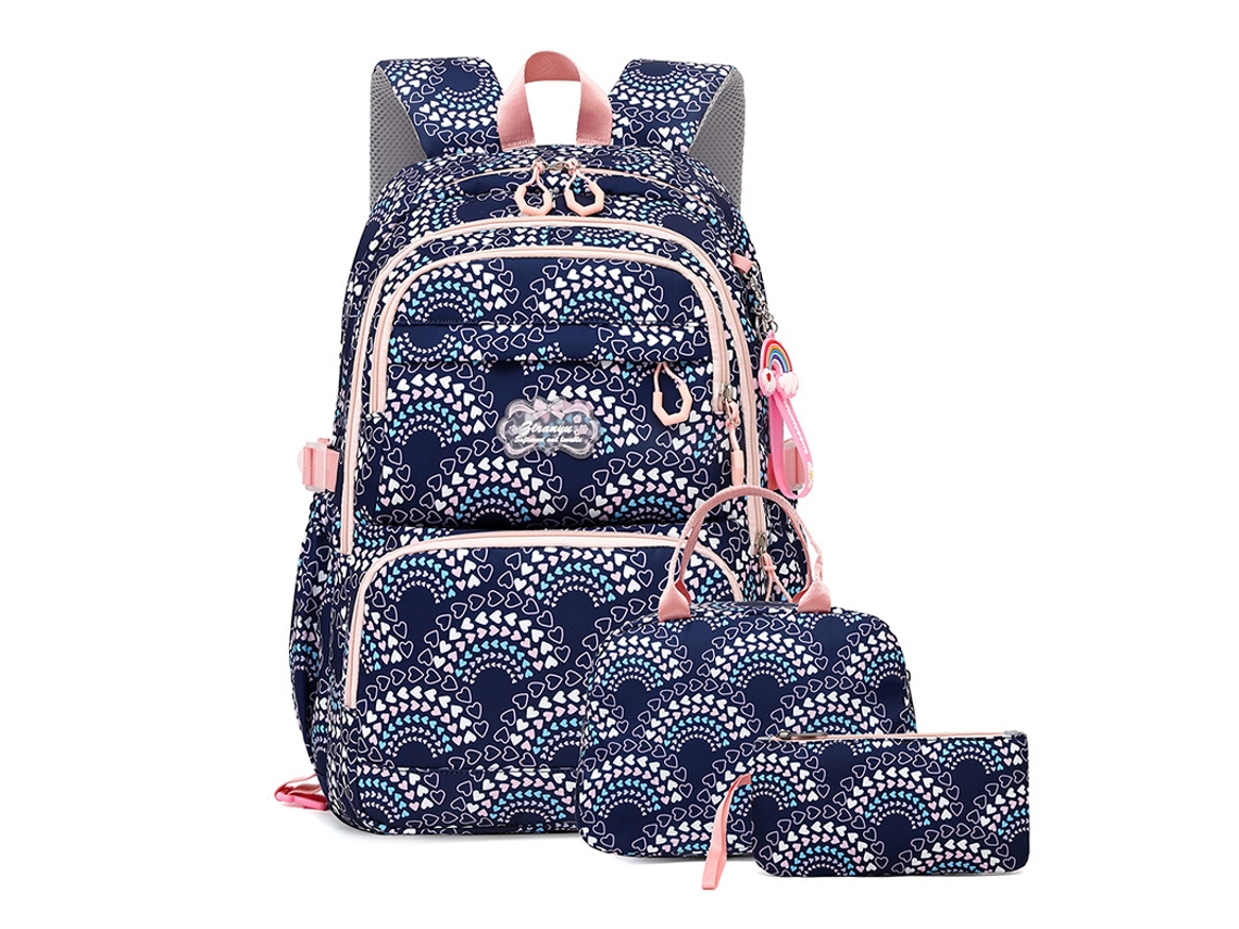 Mochila Com Lancheira E Estojo, Impermeável, Grande Capacidade, Adequada Para Escola, Viagens, Etc Azul Escuro