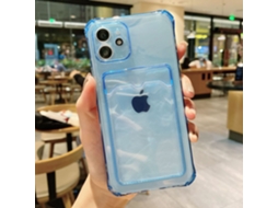 Capa Transparente Azul Com Borda Reta E Suporte Para Cartão.