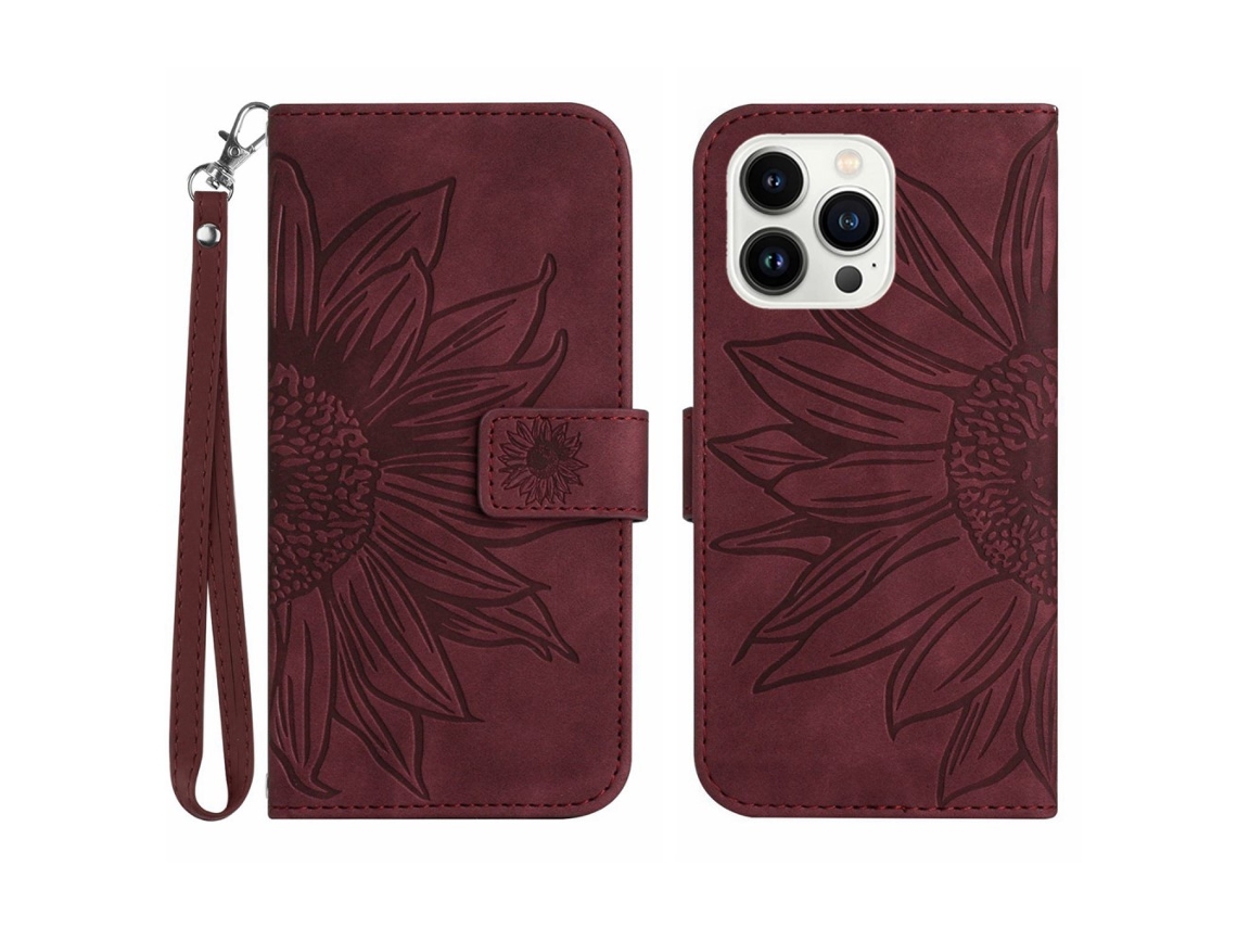 Capa Padrão Flores Queda Para Iphone 15 Pro Max Pele Sintética Multicor