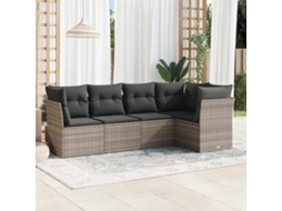 Vidaxl 5 Pcs Conj. Sofás Jardim C/ Almofadões Vime Pe Cinzento-claro