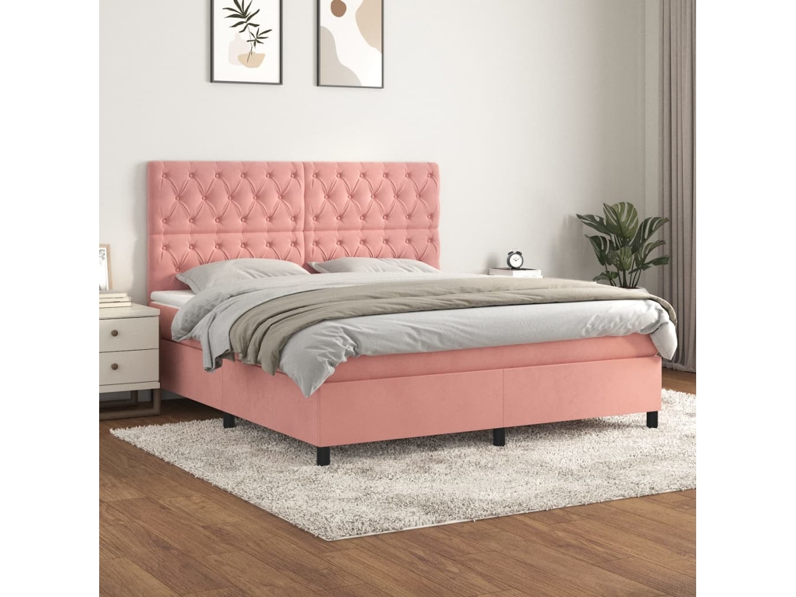 Vidaxl Cama Com Molas/colchão 160x200 Cm Veludo Rosa