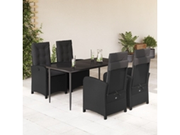 5 Pcs Conjunto De Jantar P/ Jardim C/ Almofadões Vime Pe Preto Dkd Home Decor