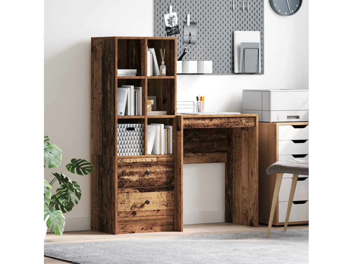 Vidaxl Mesa Com Gaveta Com Prateleira 2 Pcs Madeira Antiga