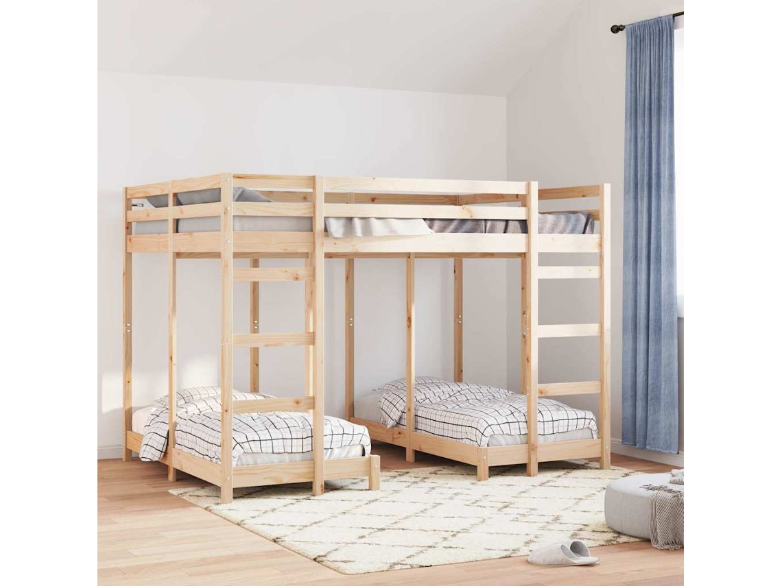 Vidaxl Estrutura De Cama Beliche Tripla Castanho 140 X 200 Cm