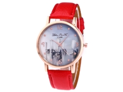 Relógio de casal Zhoulianfa com pulseira de couro PU, mostrador redondo e movimento de quartzo (vermelho)
