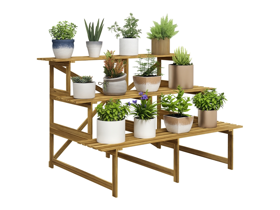 Prateleira de Madeira para Plantas com 3 níveis 78cm Natural