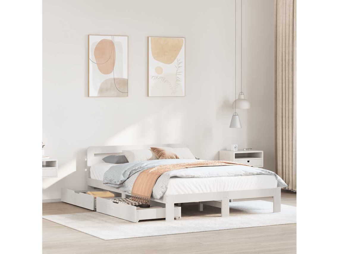 Cama Sem Colchão 150x200 Cm Madeira De Pinho Maciça Branco
