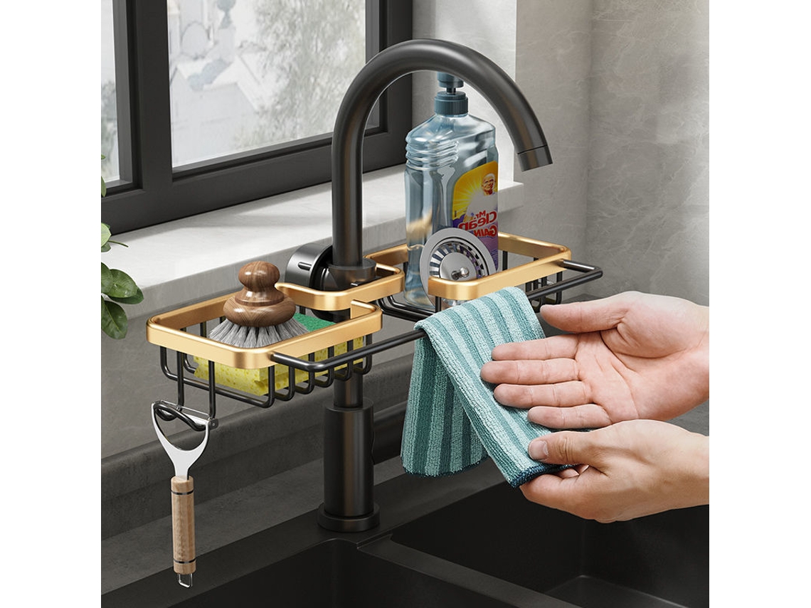 Suporte Para Torneira Com Porta-esponja E Gancho, Organizador De Pia Autoadesivo Sem Furos Banheiro, Dormitório, Lavabo Cozinha.