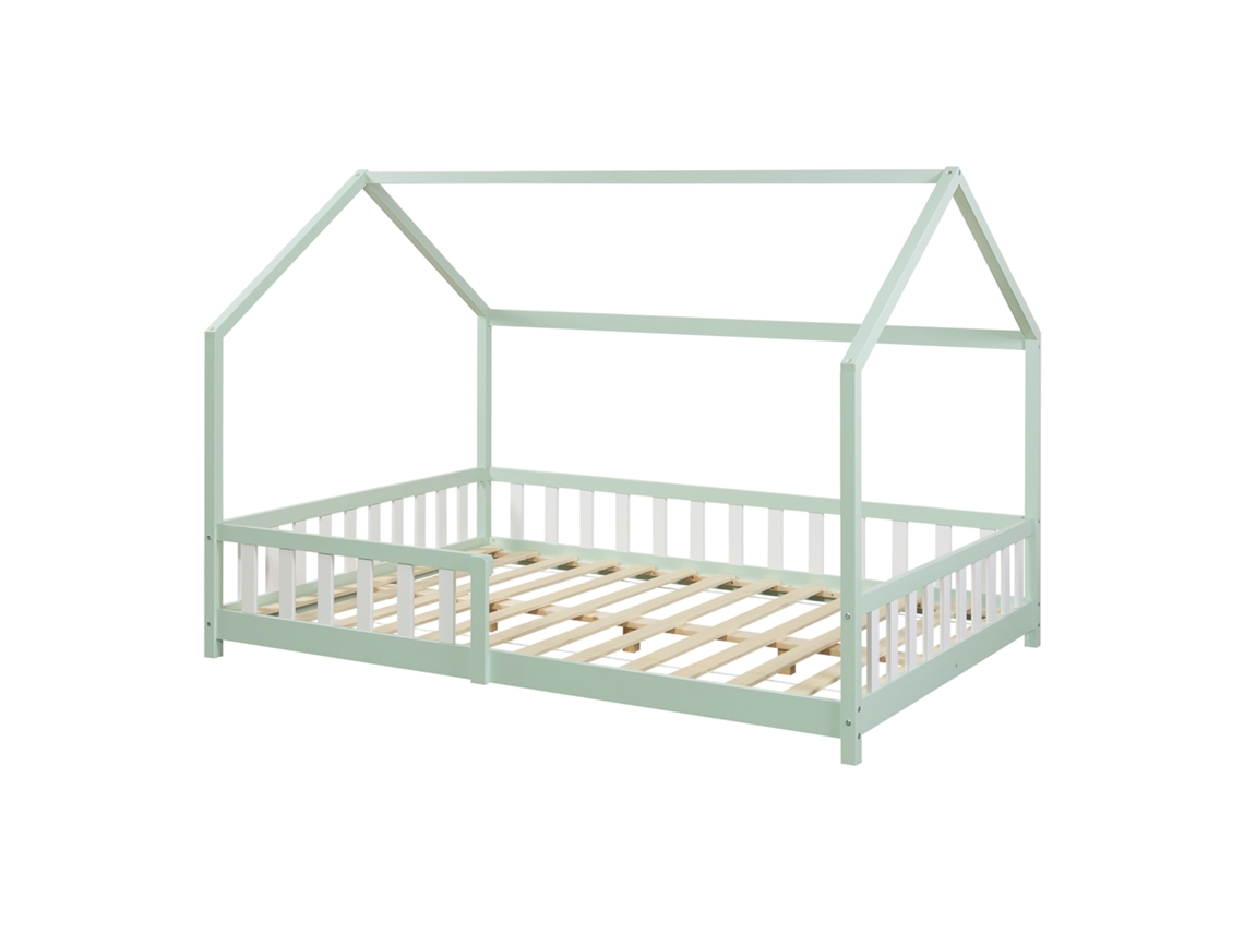 Cama de Criança Hesel em Forma de Casa de Pinho com Grelha 120X200Cm Verde Menta [EN.CASA]
