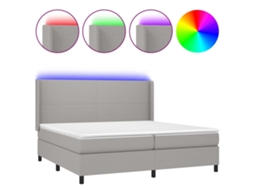 Cama Box Spring com Colchão e Led Tecido Cinza Claro MAISON EXCLUSIVE (200x200 cm)