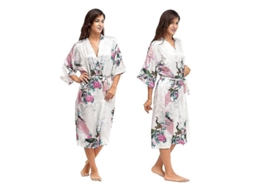 Robe Kimono De Seda Satinada Lujosa Para Mulher Bathrobe Noturno Longo Tamanho M/l/xl/2xl/3xl Djrmwhite M Blanco