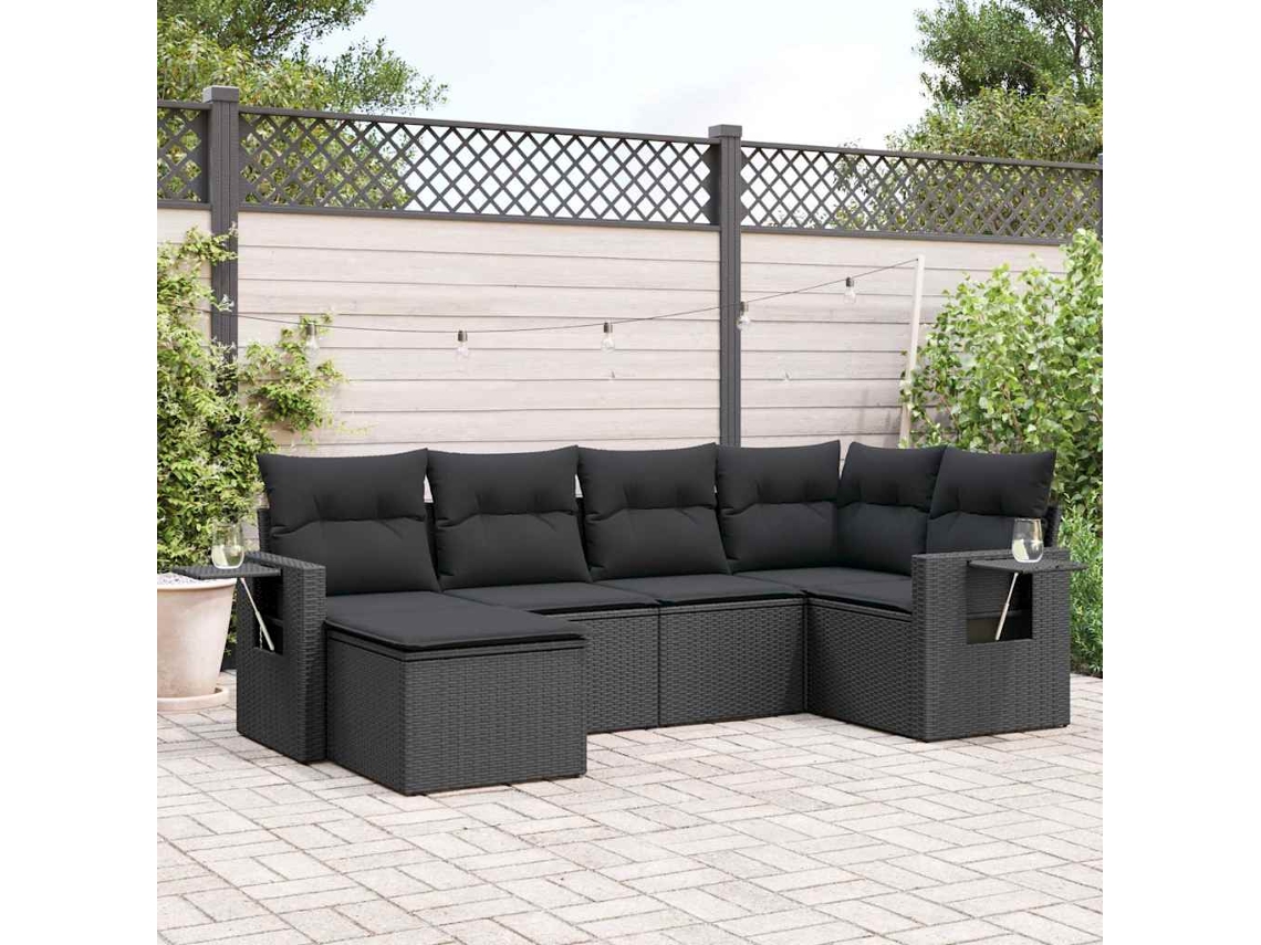 Vidaxl 6 Pcs Conjunto Sofás De Jardim C/ Almofadões Vime Pe Preto