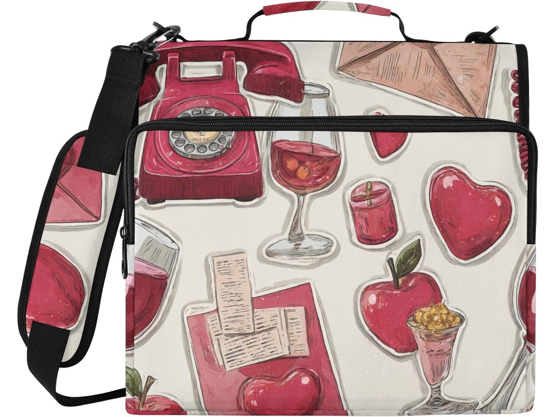 Envelope Celular Heartse Vinho Tinto Retro Com 3 Argolas, 8cm, Zíper, Alça De Ombro y Mão Inclui Pasta Com Zíper