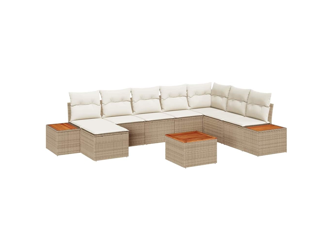 Conjunto 9 Conjunto De Móveis Para Exterior Vidaxl Bege Vime Pe (319 X 209 X 85 Cm)