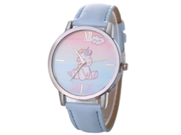 Relógio de Pulso Feminino de Quartzo com Mostrador Redondo e Pulseira de Couro Azul Claro