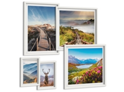 Composição De Quadros Montanha, Lago, Veado, Natureza Moldura Branca Quadros Para A Sala De Estar Espelharte (conjunto De 5 Imagens)