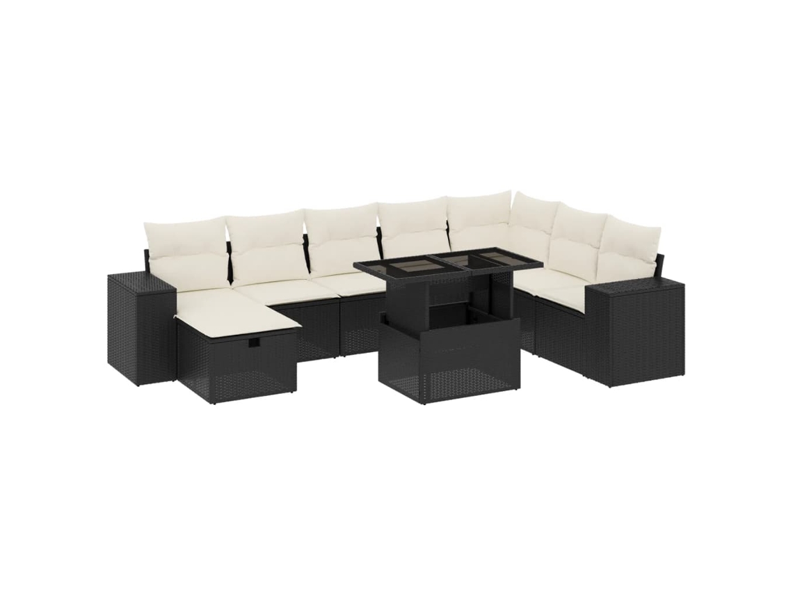 Conjunto de 9 Sofás para Jardim com Almofadões Vime Pe Preto MAISON EXCLUSIVE (9 pcs)