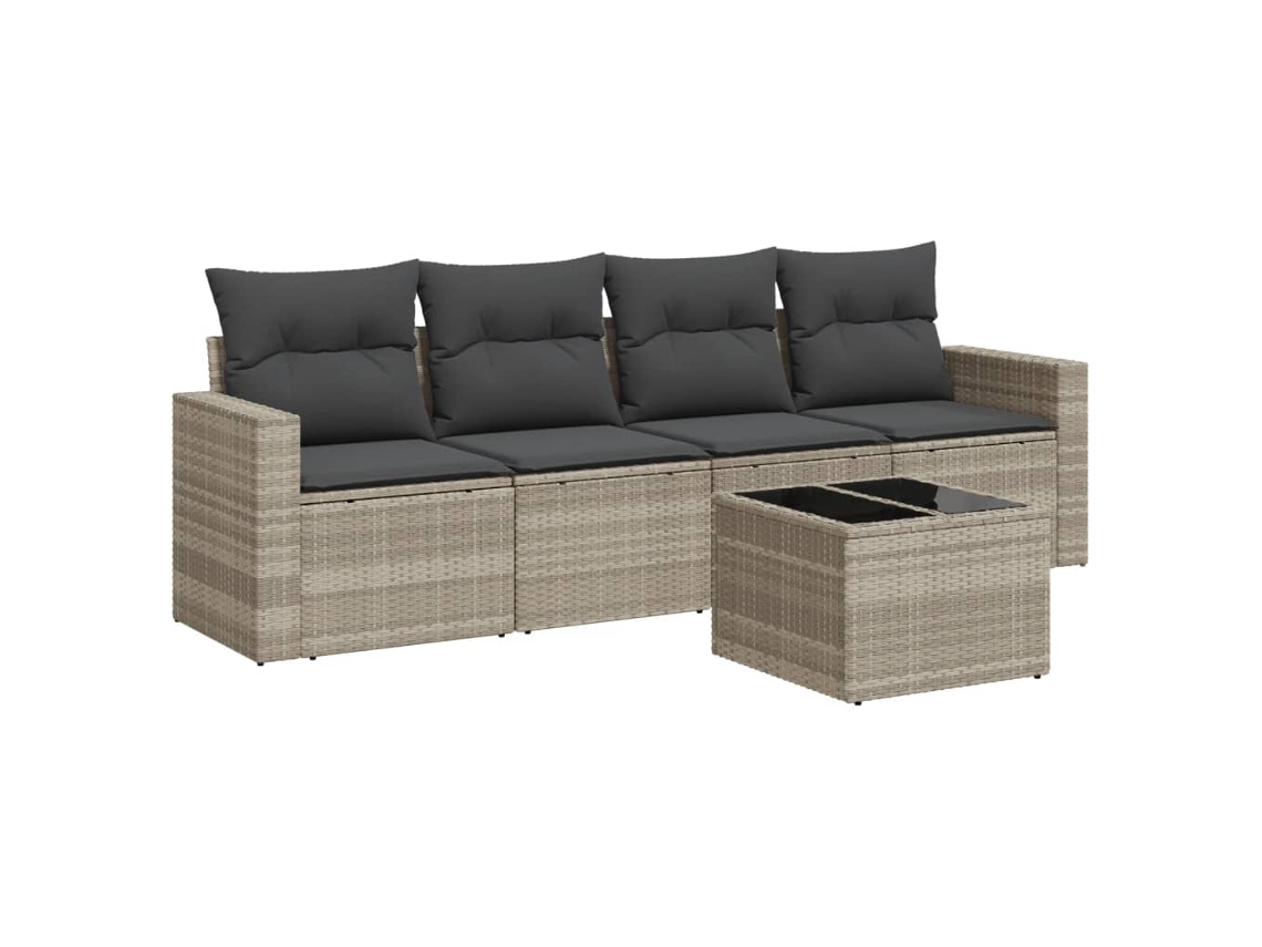 Maison Exclusive - 5 Pcs Conj. Sofás Jardim C/ Almofadões Vime Pe Cinzento-claro