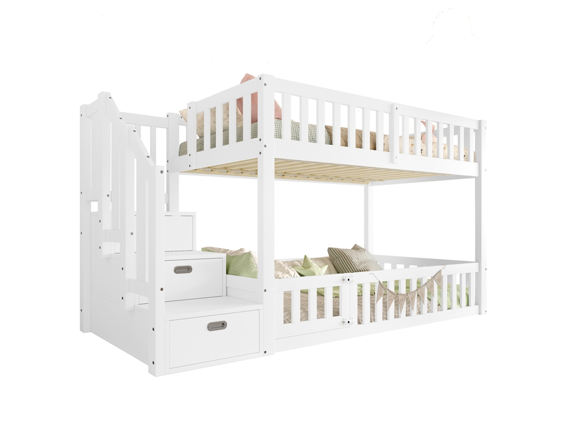 Beliche 90x200 Com Escada E Espaço De Armazenamento, Branca