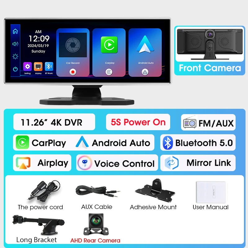 (câmera Traseira) Câmera Veicular De 11,26 Polegadas, Lentes Duplas 4k, Carplay
