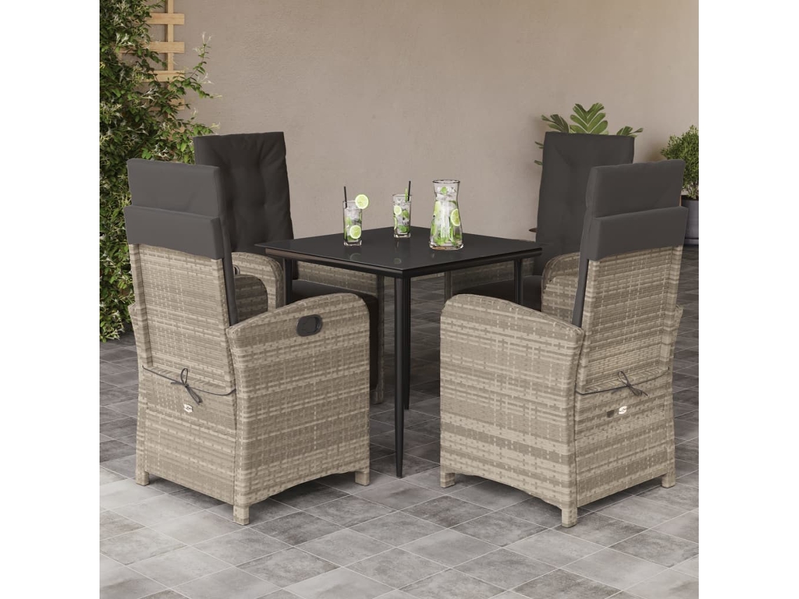 Vidaxl 5 Pcs Conjunto de Jantar P/ Jardim C/ Almofadões Cinzento Claro