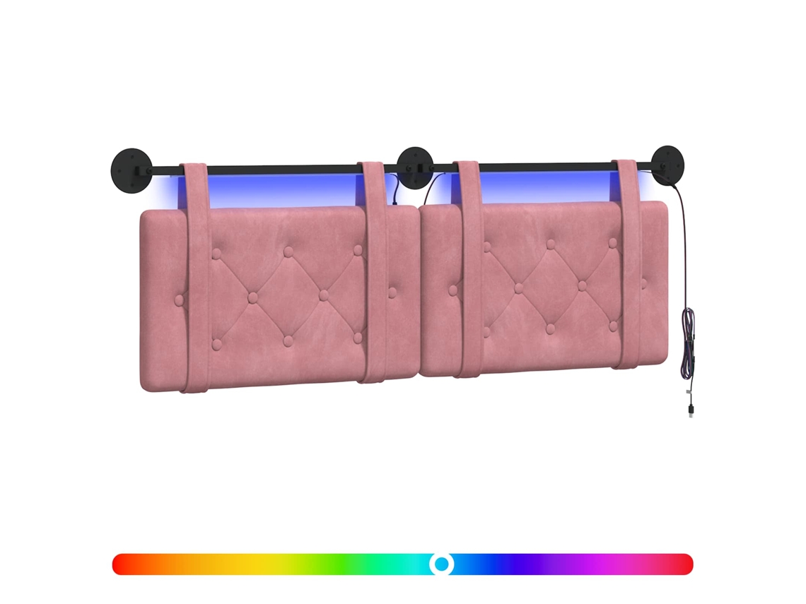 Conjunto 1 Cabeceira Suspensa Vidaxl Rosa Veludo (130 X 55 X 5 Cm)