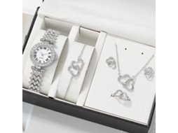 Conjunto de Presente, Presente Feminino, Relógio de Diamantes, Colar Love, Pulseira, Anel, Brincos e Caixa de Presente Laranja SPQMENT (prateada)