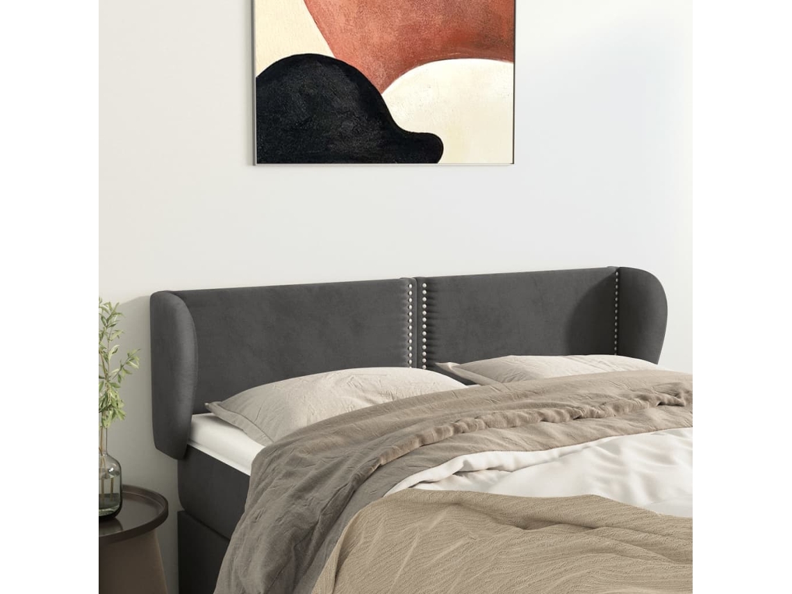 Vidaxl Cabeceira De Cama C/ Abas Veludo 147x23x78/88cm Cinzento-escuro