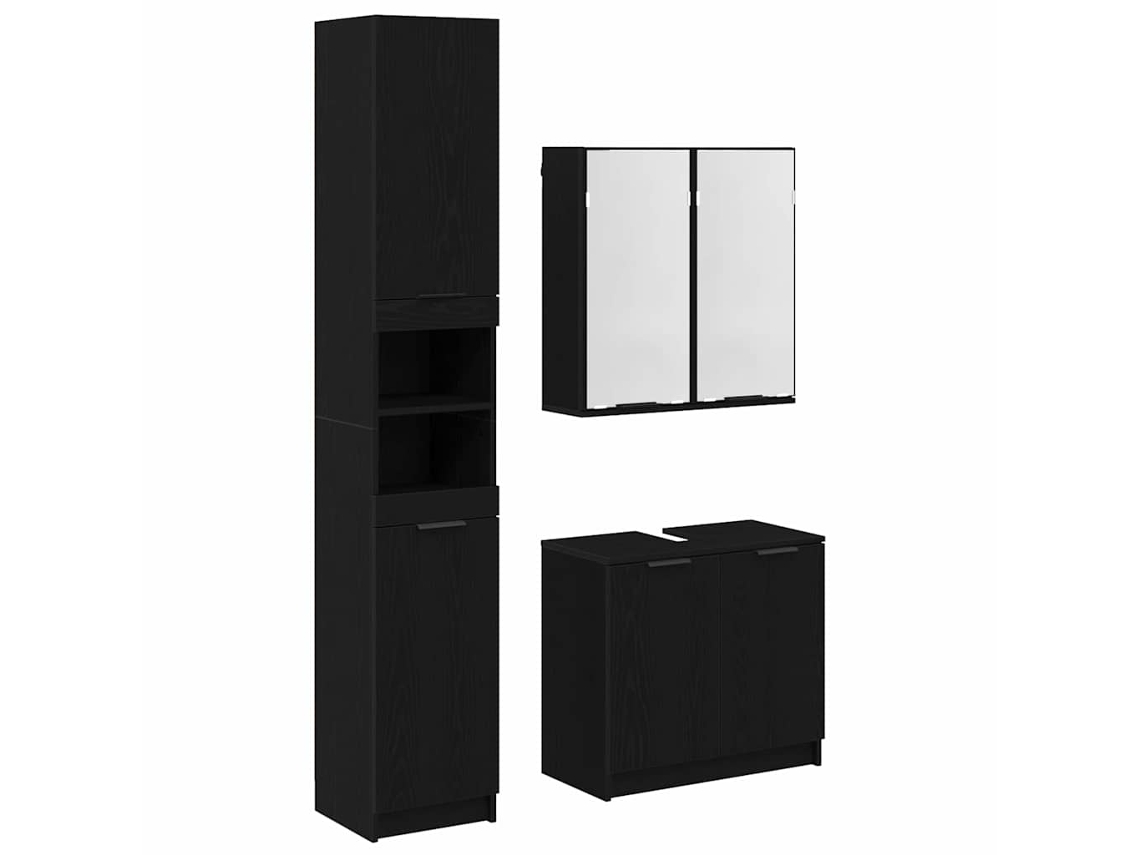 Conjunto de Armário de Banheiro 3 Peças Carvalho Preto MAISON EXCLUSIVE