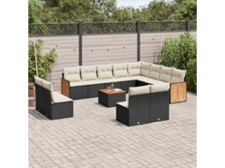 13 Pcs Conjunto De Sofás De Jardim Com Almofadões Vime Pe Preto Dkd Home Decor