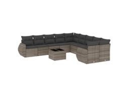 Conjunto de 11 Sofás de Jardim com Almofadões Vime Pe Cinzento MAISON EXCLUSIVE