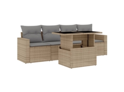 Conjunto de 5 Sofás para Jardim com Almofadões Vime Pe Bege MAISON EXCLUSIVE (5 pcs)