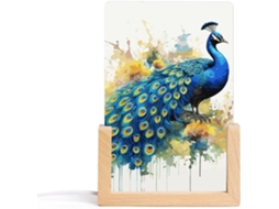 Luminária noturna em acrílico com efeito aquarela pavão, base de madeira, luz noturna LED, luminária moderna.