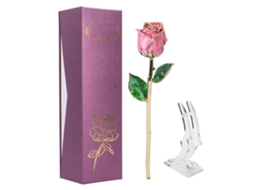 Rosa Real Dourada 24k com Suporte Presente Romântico