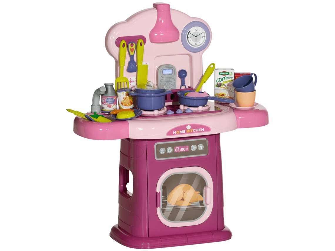 Cozinha Brinquedo 38 Acessórios Som 51cm Rosa
