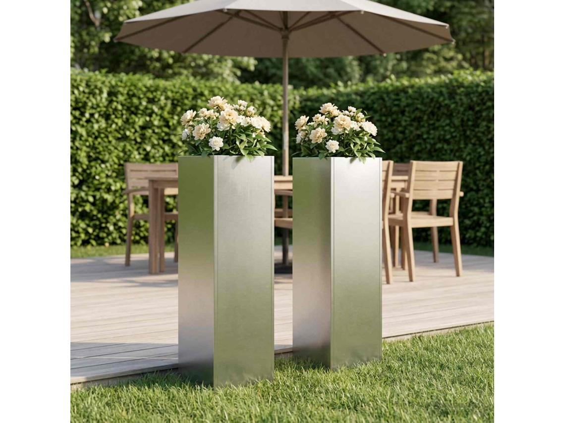 Vidaxl Vaso De Jardim 2 Unid. Prateado 20 X 20 X 75 Cm Aço Inoxidável