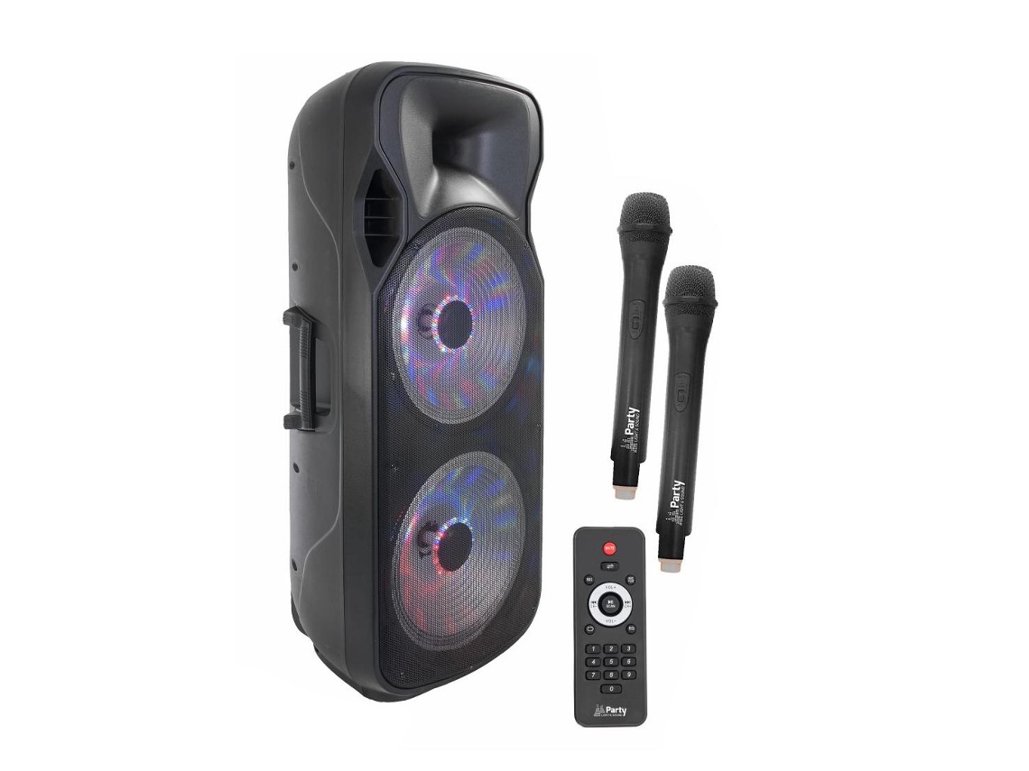 Coluna Amplificada 2X15'' 1000W Usb/Fm/Bt/Sd/Bat Uhf Preta