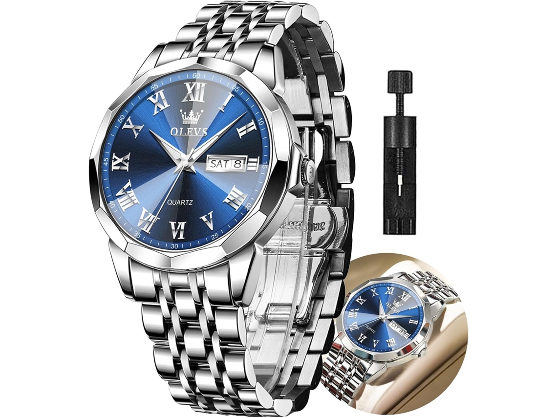 Lurelia Relógio Masculino, Movimento De Quartzo, Analógico, Aço Inoxidável, Azul