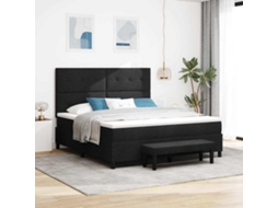 Vidaxl Cama Box Com Cabeceira Preto 180 X 200 Cm Tecido