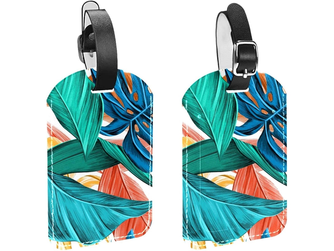 Conjunto De 2 Etiquetas Bagagem Viagem Com Estampa Folha Tropical Bolsas, Malas, Sacolas E Bagagens, Com Alças De